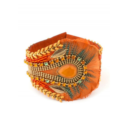 Bracelet féminin plumes et cristaux | Orange