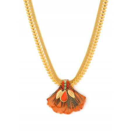 Glamour crystal and feather necklace| Orange