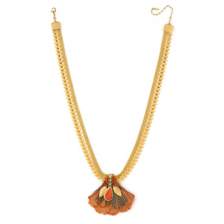Glamour crystal and feather necklace| Orange62251