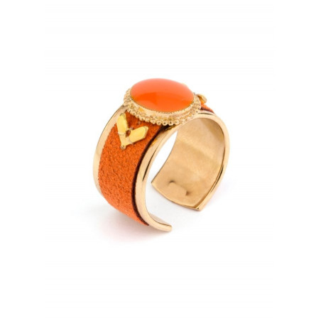 Chic gold metal and alcantara ring | Orange