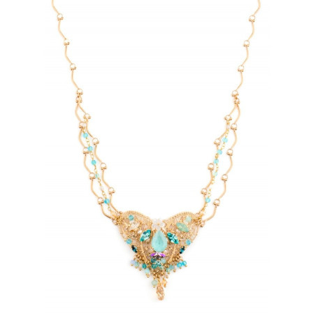 Elegant Japanese bead and mother-of-pearl necklace | Turquoise