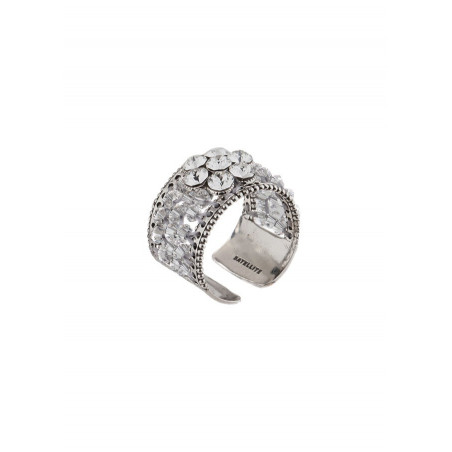 Ethnic silver metal crystal ring - Silver