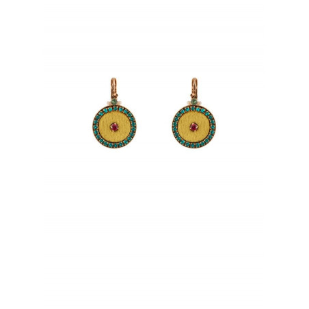 Chic gold metal sleeper earrings with crystals and velvet | Green
