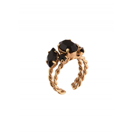 Fashionable rhinestone and gold metal ring | Black