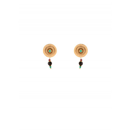 Boucles d'oreilles à clips ethniques turquoise et spinelle noir - Multicolore