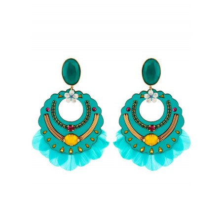 Bohemian leather and feather clip-on earrings|turquoise