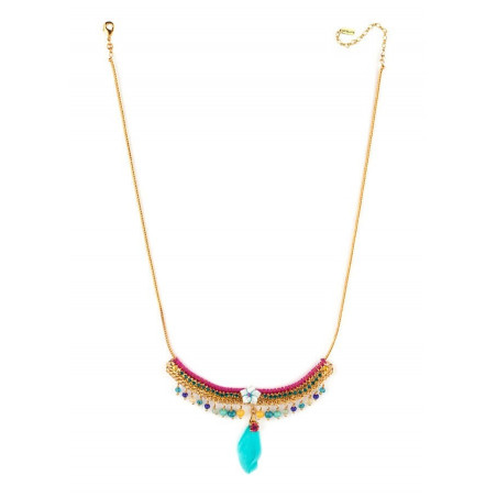 Trendy gold metal and feather breastplate necklace | turquoise67387
