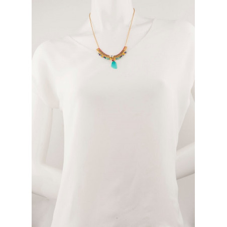 Trendy gold metal and feather breastplate necklace | turquoise67388