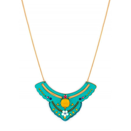 Bohemian leather crystal breastplate necklace | turquoise