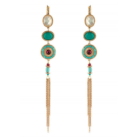 On-trend faceted mother-of-pearl sleeper earrings|turquoise