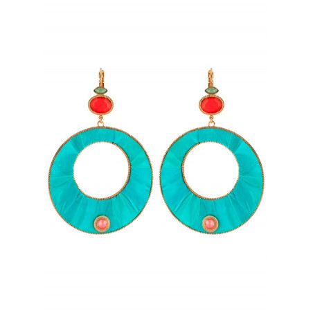 Round feather sleeper earrings|turquoise