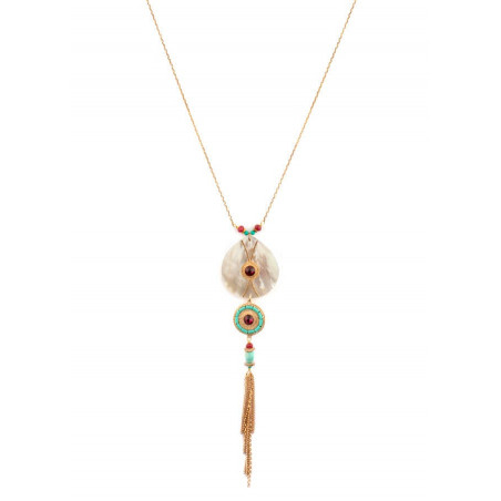 Bohemian gold metal crystal necklace | mother-of-pearl