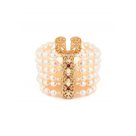Mysterious gem and pearl flexible bracelet |  Multicolor