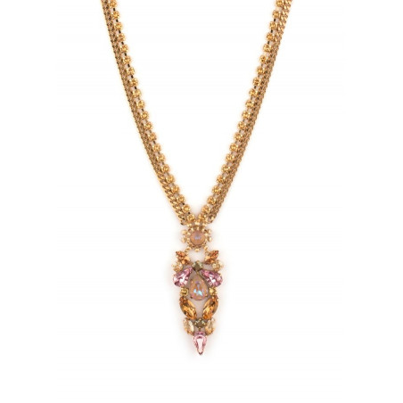 Refined crystal mid-length necklace | Antique pink