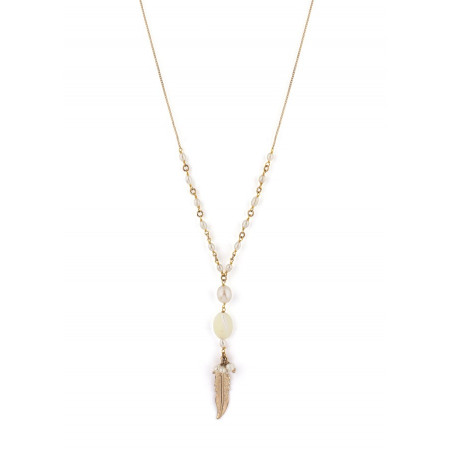 Mid-length feminine feather and white mother-of-pearl necklace | pearl