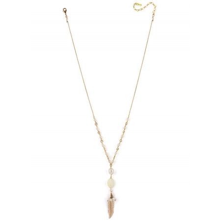 Mid-length feminine feather and white mother-of-pearl necklace | pearl73142