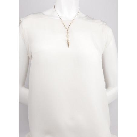 Mid-length feminine feather and white mother-of-pearl necklace | pearl73143