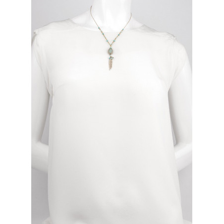 Fashionable mid-length feather turquoise and amazonite necklace | turquoise73146