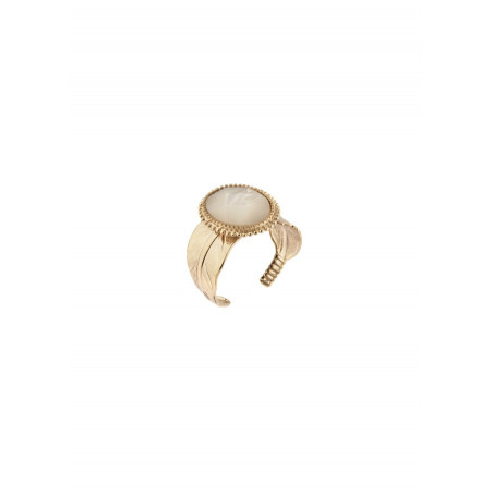 Feminine feather white mother-of-pearl adjustable ring| pearl