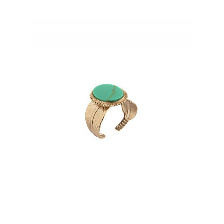 Fashionable feather turquoise-style gem adjustable ring | turquoise
