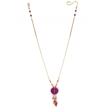 Feminine feather and garnet pendant necklace | pink73309