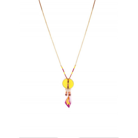 Festive feather and garnet pendant necklace - yellow