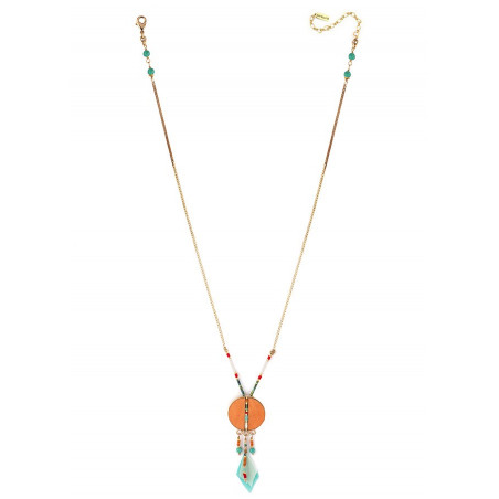 Pop feather and turquoise pendant necklace - orange73318