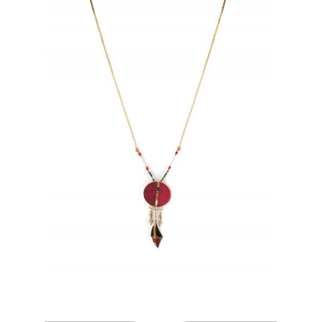 Collier pendentif glamour plumes et labradorite | rouge