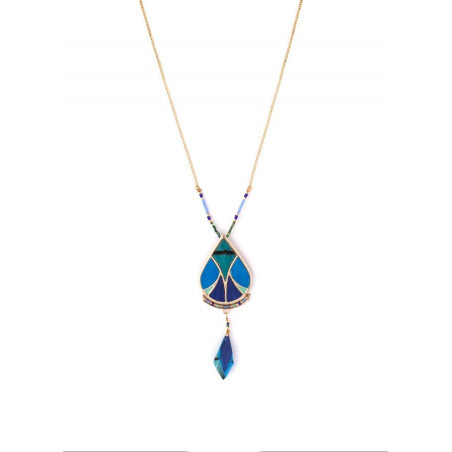 Bohemian feather and lapis lazuli pendant necklace | blue