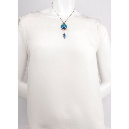 Bohemian feather and lapis lazuli pendant necklace | blue73328