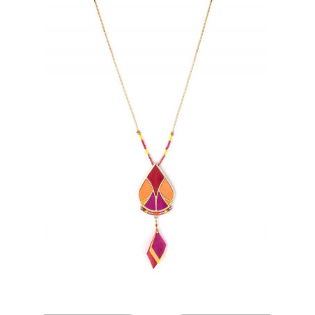 Glamorous feather and garnet pendant necklace | pink