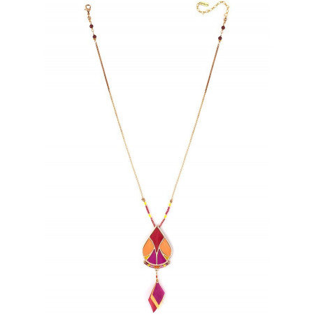 Glamorous feather and garnet pendant necklace | pink73330