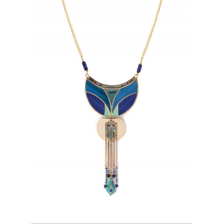 Festive feather and lapis lazuli pendant necklace | blue