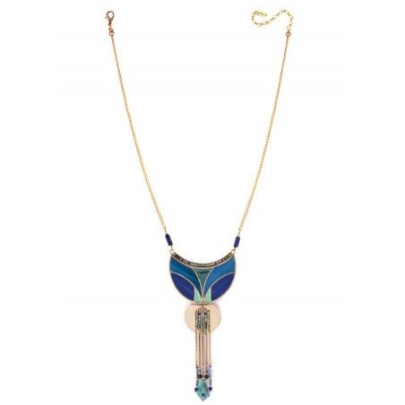 Festive feather and lapis lazuli pendant necklace | blue73363