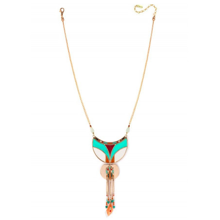 Graphic feather and turquoise pendant necklace | multicoloured73369