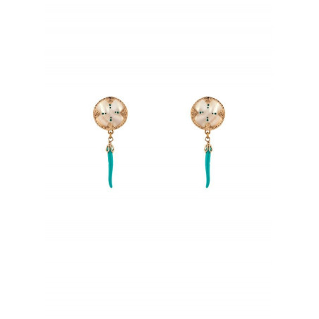 Boucles d'oreilles clips estivales nacre et métal doré | turquoise