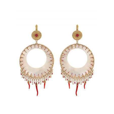 Refined white mother- of-pearl sleeper earrings| red 