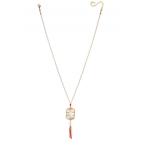 Arty white mother-of-pearl and jewel pendant necklace| red73548