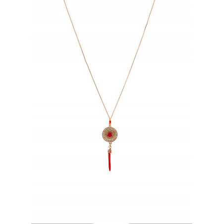 Refined Japanese bead and silk pendant necklace |red