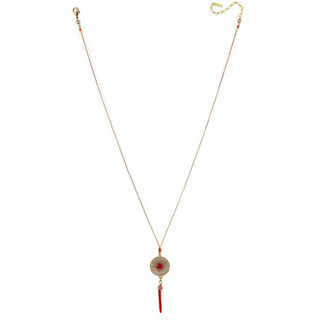 Refined Japanese bead and silk pendant necklace |red73616
