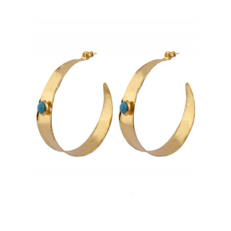 Ethnic gold-plated metal and howlite hoop earrings|turquoise