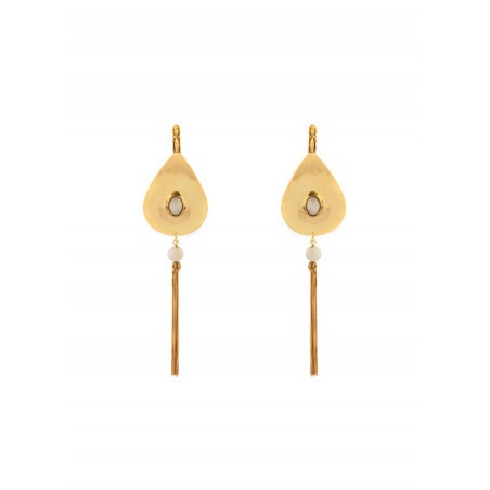 Graphic gold-plated metal mother-of-pearl sleeper earrings| mother-of-pearl