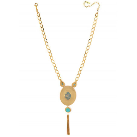 Ethnic chic hammered metal and howlite pendant necklace l turquoise73936