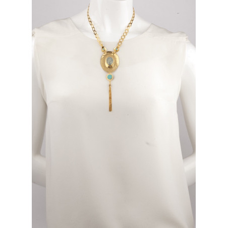 Ethnic chic hammered metal and howlite pendant necklace l turquoise73937