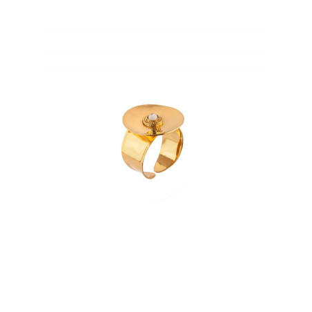 On-trend gold-plated metal hammered and white mother-of-pearl adjustable ring | mother-of-pearl