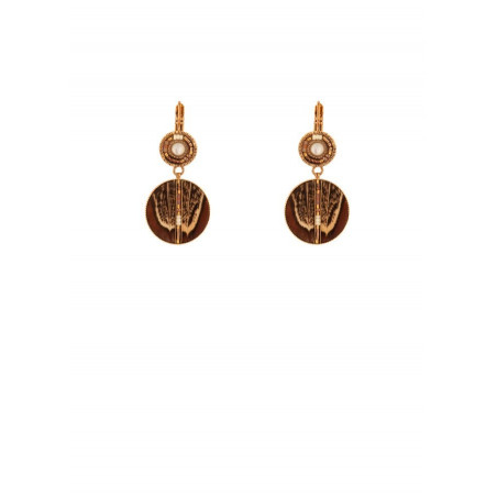 Poetic feather and mother-of-pearl sleeper earrings | brown