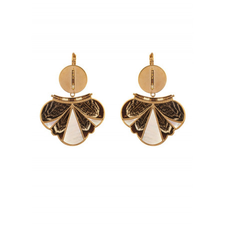Feather and mother-of-pearl clip-on sleeper earrings | brown