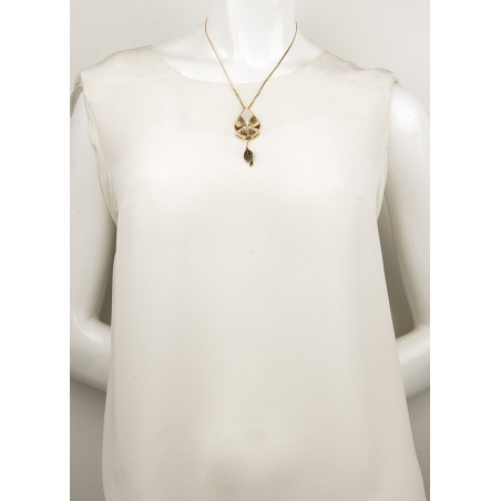 Collier pendentif bohème nacre et plumes - marron74101