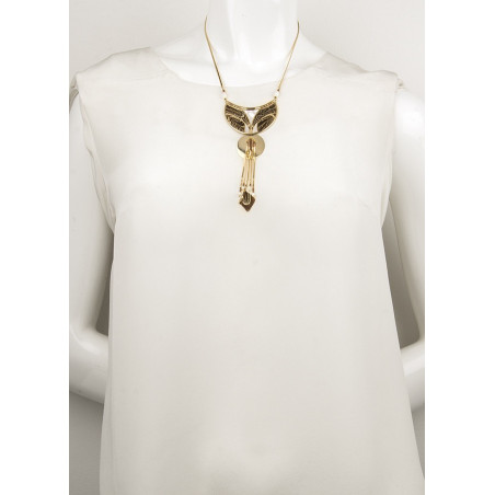 Collier pendentif tendance plumes nacre et chainettes | marron74111