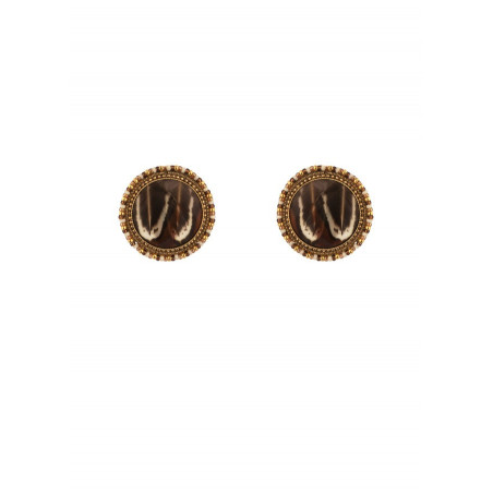 Delicate feather and Japanese bead clip-on earrings l beige